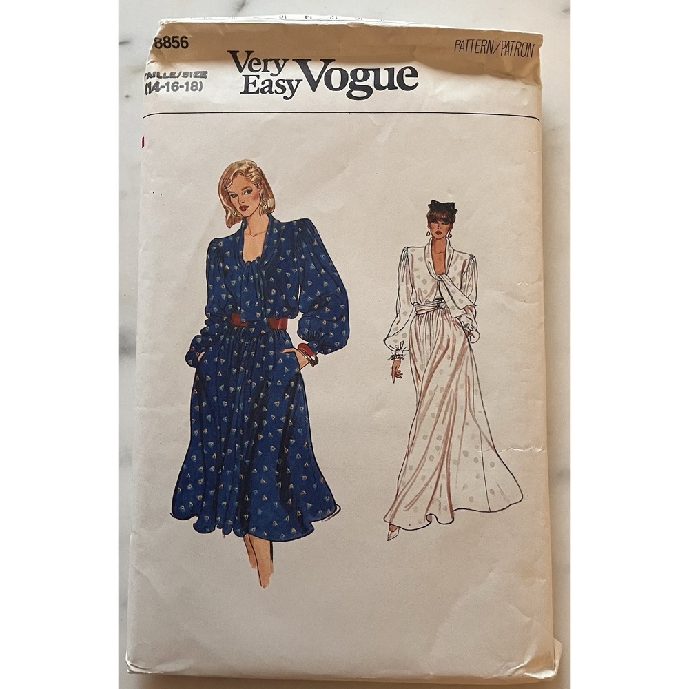 Vintage Very Easy Vogue 8856 Women's Tie Neck Dress Pattern Sz 14, 16 & 18 Uncut